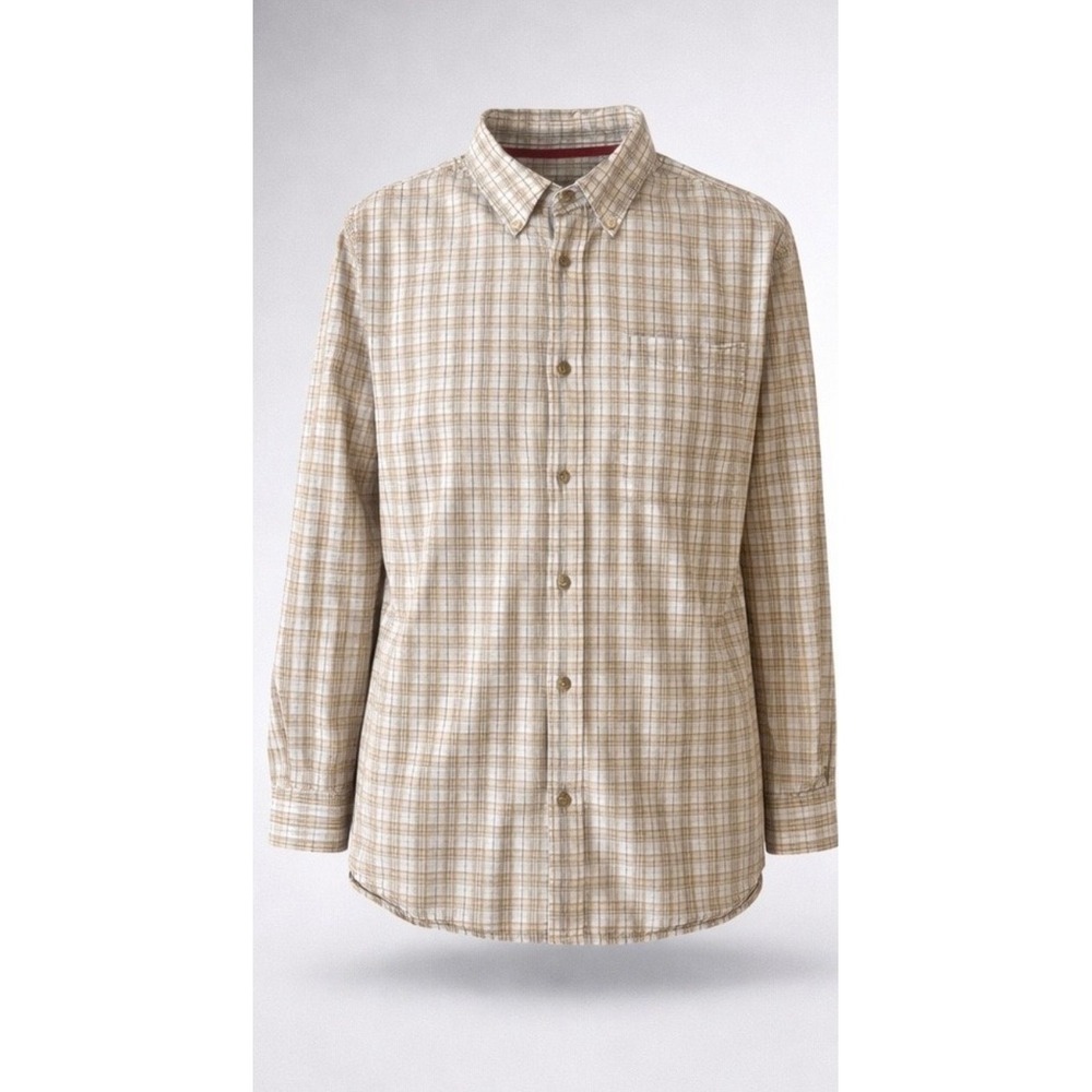 🍁Levi Strauss Signature Mens XL Plaid Button Down Shirt Tan White Cotton WPL-42 - Picture 1 of 6